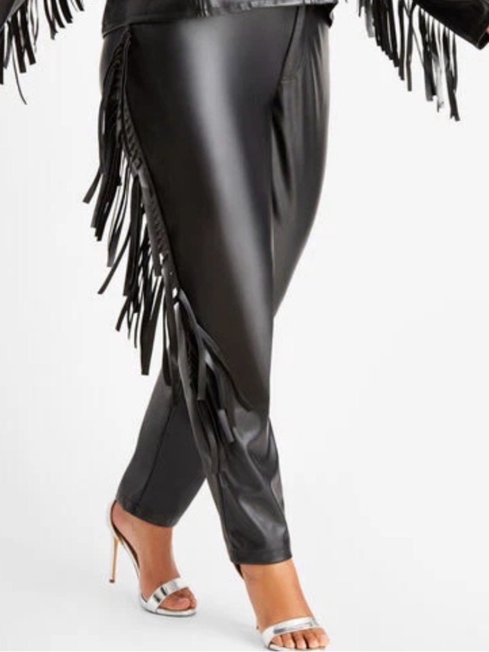 NWT Ashley Stewart Faux Leather Fringe Black Pleather Skinny Pants Size 18/20 2X